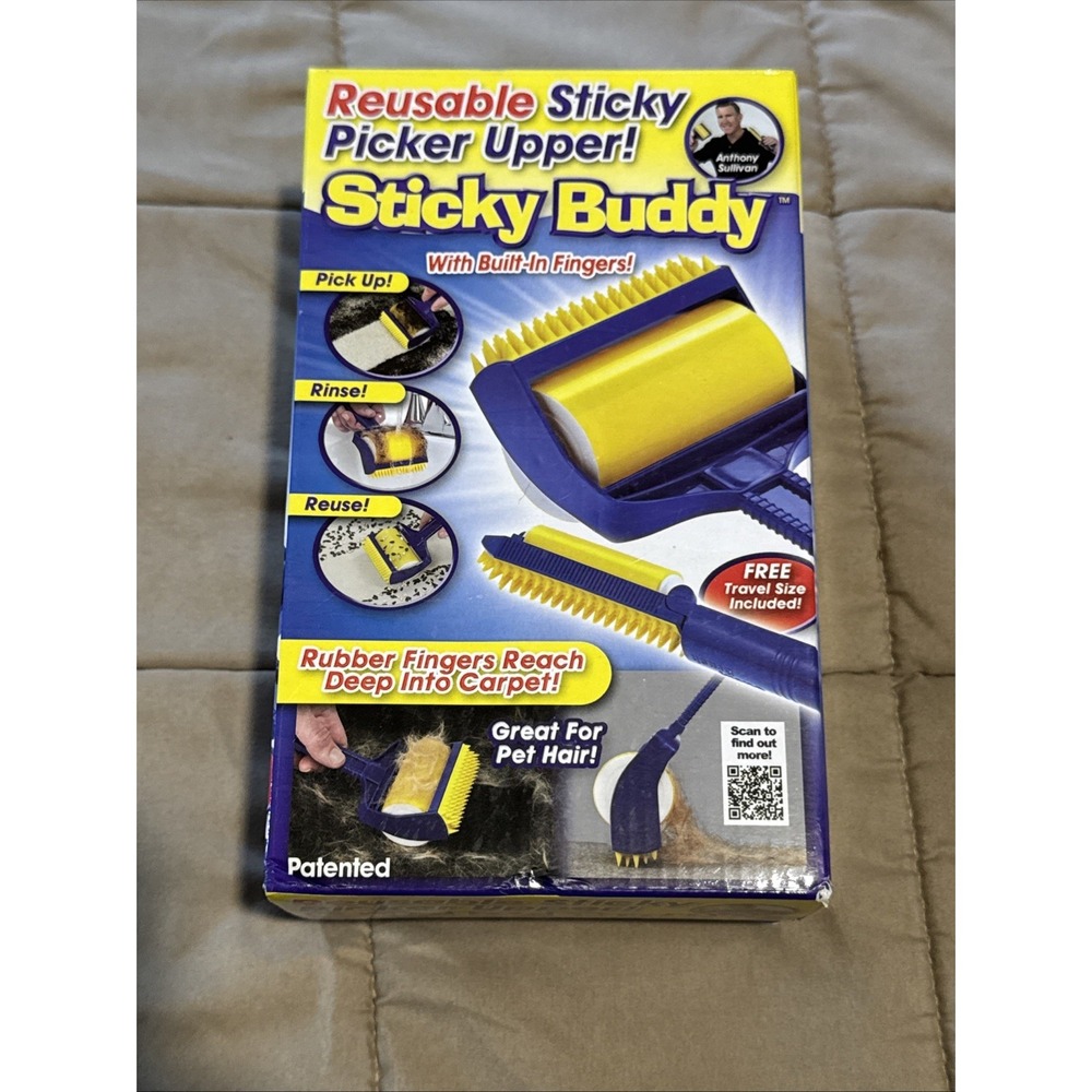Reusable Sticky Picker Upper Roller Buddy Rinse Built in Rubber Fingers Pet Hair